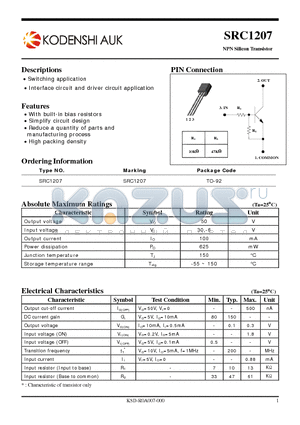 SRC1207 datasheet - NPN Silicon Transistor