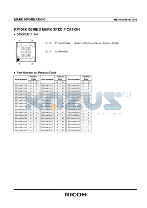 RP104K datasheet - RP104K SERIES MARK SPECIFICATION