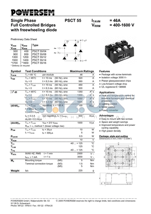 PSCT55 datasheet - Single Phase Full Controlled Bridges with freewheeling diode