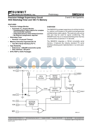 SMS2916 datasheet - Precision Voltage Supervisory Circuit With Watchdog Timer and 16K I2C Memory