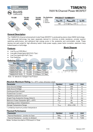 TSM2N70CZC0 datasheet - 700V N-Channel Power MOSFET