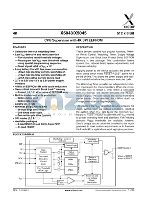 X5043 datasheet - CPU Supervisor with 4K SPI EEPROM