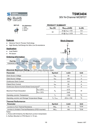 TSM3404CXRF datasheet - 30V N-Channel MOSFET