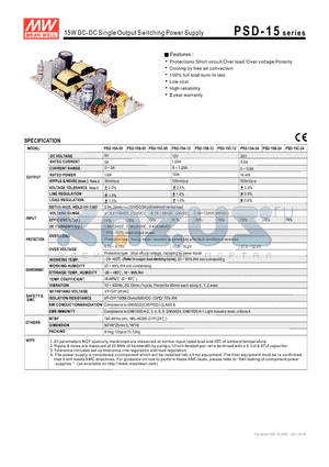 PSD-15 datasheet - 15W DC-DC Single Output Switching Power Supply