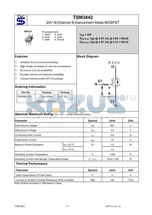 TSM3442CX6 datasheet - 20V N-Channel Enhancement Mode MOSFET