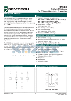 SMS3.3 datasheet - 3.3 Volt TVS Array For ESD and Latch-Up Protection