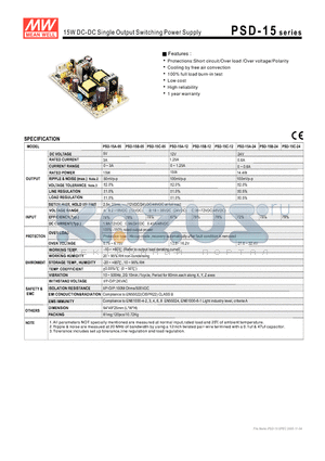 PSD-15C-05 datasheet - 15W DC-DC Single Output Switching Power Supply