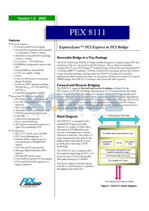 PEX8111-BB66BC datasheet - PCI Express to PCI Bridge