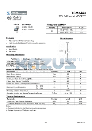 TSM3443_08 datasheet - 20V P-Channel MOSFET