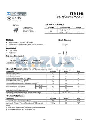 TSM3446CX6RF datasheet - 20V N-Channel MOSFET