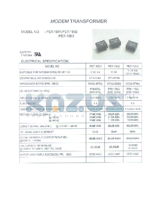 PET-1901 datasheet - MODEM TRANSFORMER