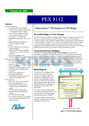 PEX8112 datasheet - ExpressLane PCI Express to PCI Bridge