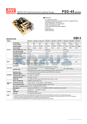 PSD-45A-05 datasheet - 45W DC-DC Single Output Switching Power Supply