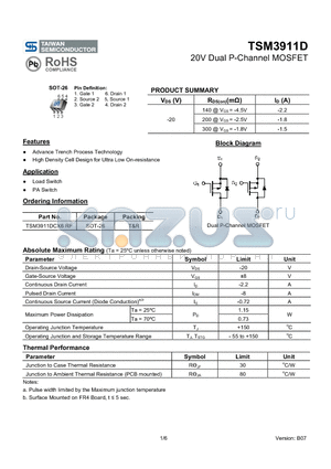 TSM3911D_09 datasheet - 20V Dual P-Channel MOSFET
