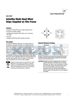 SMS3927-099 datasheet - Schottky Diode Quad Mixer Chips Supplied on Film Frame