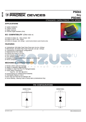 PSD03 datasheet - STANDARD CAPACITANCE TVS ARRAY