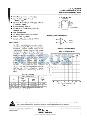 TL3116 datasheet - ULTRA-FAST LOW-POWER PRECISION COMPARATORS