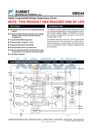 SMS44G datasheet - Highly Programmble Voltage Supervisory Circuit