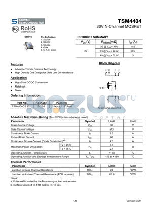 TSM4404CSRL datasheet - 30V N-Channel MOSFET