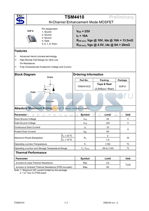 TSM4410CS datasheet - N-Channel Enhancement Mode MOSFET