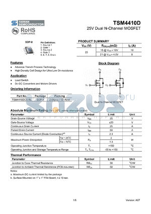 TSM4410D_08 datasheet - 25V Dual N-Channel MOSFET