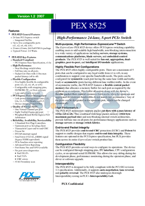 PEX8525 datasheet - High-Performance 24-lane, 5-port PCIe Switch