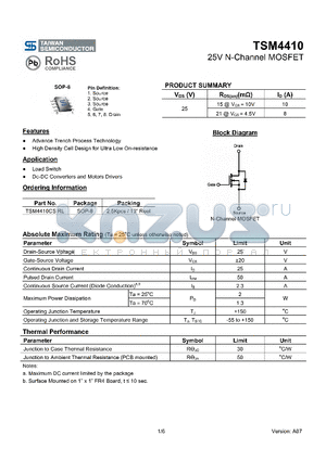 TSM4410_08 datasheet - 25V N-Channel MOSFET