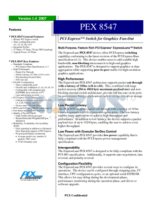 PEX8547 datasheet - PCI Express Switch for Graphics Fan-Out