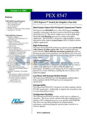 PEX8547-AA25BCG datasheet - PCI Express Switch for Graphics Fan-Out