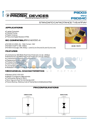 PSD08 datasheet - STANDARD CAPACITANCE TVS ARRAY