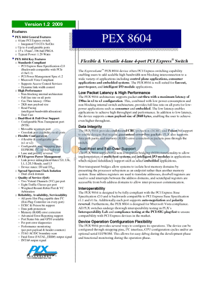 PEX8604BA-AIC1U1DRDK datasheet - Flexible & Versatile 4-lane 4-port PCI Express Switch