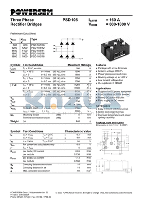 PSD105 datasheet - Three Phase Rectifier Bridges