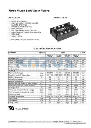 PSD12A125028 datasheet - Three Phase Solid State Relays
