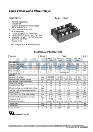 PSD12D129000 datasheet - Three Phase Solid State Relays