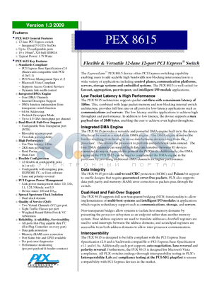 PEX8615-BA50BCG datasheet - Flexible & Versatile 12-lane 12-port PCI Express Switch