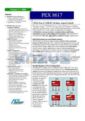 PEX8617BA-AIC4U4DRDK datasheet - PCIe Gen 2, 5.0GT/s 16-lane, 4-port Switch