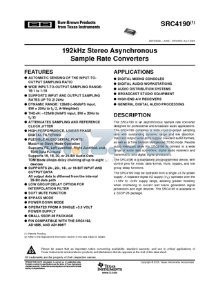 SRC4190IDB datasheet - 192kHz Stereo Asynchronous Sample Rate Converters