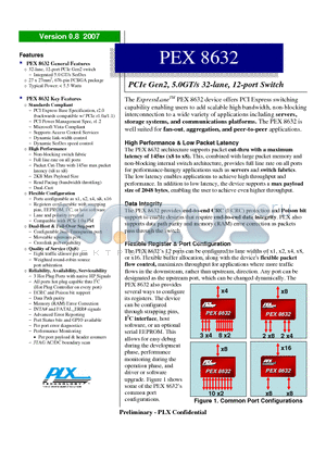 PEX8632 datasheet - PCIe Gen2, 5.0GT/s 32-lane, 12-port Switch