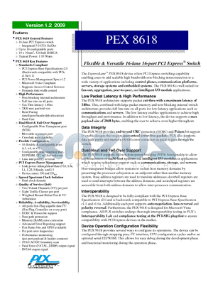 PEX8618BA-AIC4U4DRDK datasheet - Flexible & Versatile 16-lane 16-port PCI Express Switch