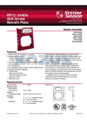 RP12 datasheet - ADA Strobe Retrofit Plate