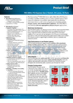 PEX8664-AA50BCF datasheet - PCI Express Gen 2 Switch, 64 Lanes, 16 Ports