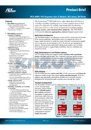 PEX8680 datasheet - PCI Express Gen 2 Switch, 80 Lanes, 20 Ports