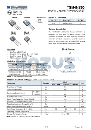 TSM4NB60CHC5G datasheet - 600V N-Channel Power MOSFET