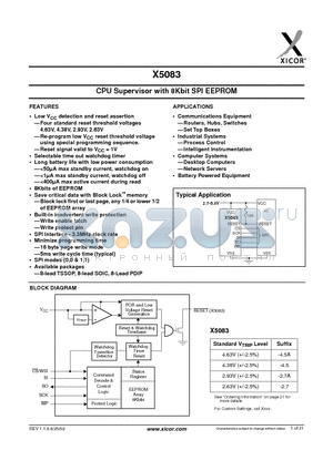 X5083S8-2.7 datasheet - CPU Supervisor with 8Kbit SPI EEPROM