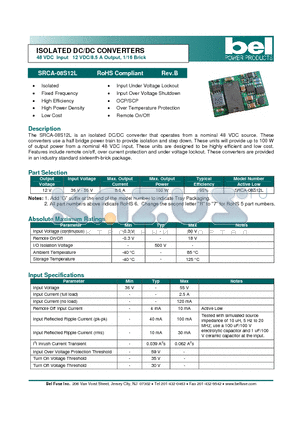 SRCA-08S12L datasheet - ISOLATED DC/DC CONVERTERS