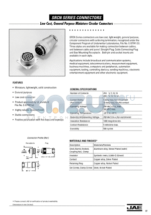 SRCN datasheet - Low Cost, General Purpose Miniature Circular Connectors