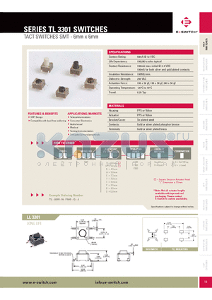 TL3301 datasheet - TACT SWITCHES SMT - 6mm x 6mm