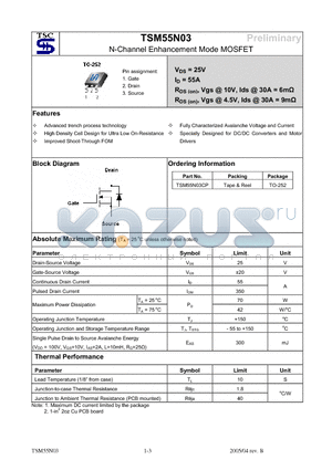 TSM55N03 datasheet - N-Channel Enhancement Mode MOSFET