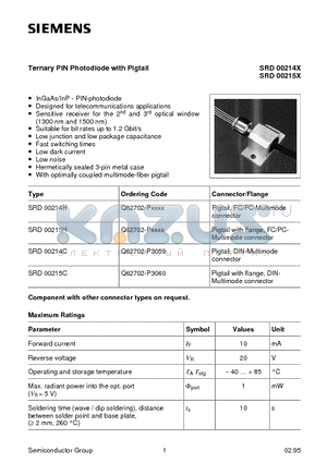 SRD00214H datasheet - Ternary PIN Photodiode with Pigtail