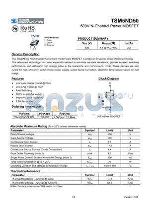 TSM5ND50CPRO datasheet - 500V N-Channel Power MOSFET